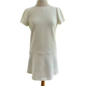 Alice + Olivia Liv White Size 6 Dress Drop Waist A-Line Short Sleeve Scoop Neck